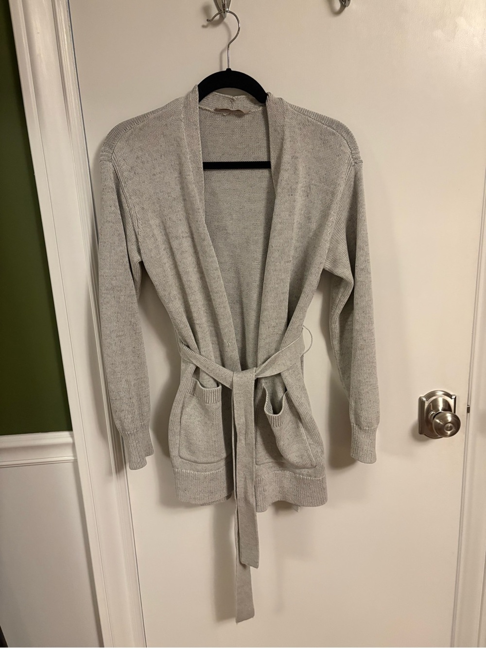 Everlane Light Gray Open-Front Belted Cardigan